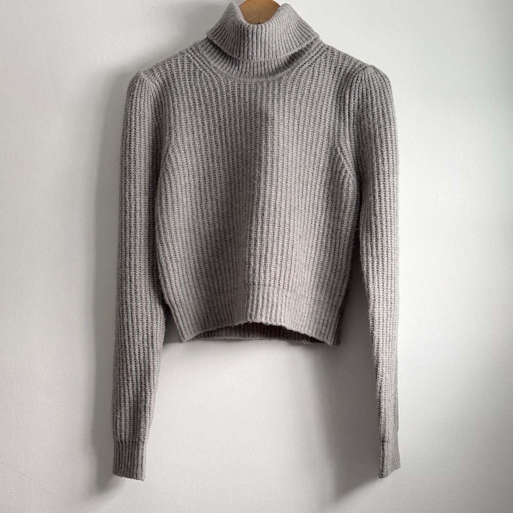🆕 Revolve Bardot Light Gray Rory Crop Knit Turtleneck Sweater